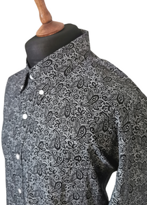 1960s Style Black Paisley Mod 100% Cotton Shirt