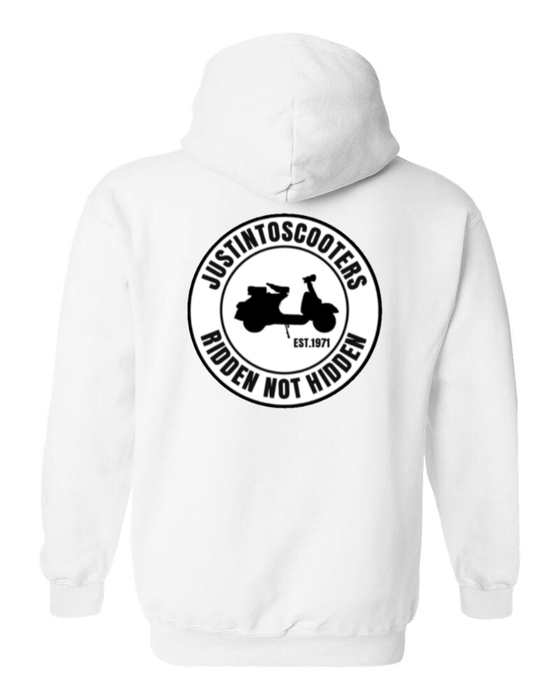 WHITE JUSTINTOSCOOTERS HOODIE
